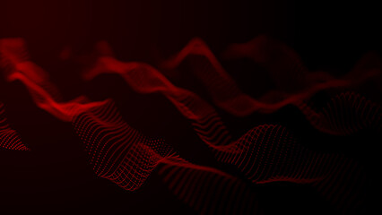 Poster - Textured wave of particles. Visualization of technological connections. Molecular connection of particles in space. A wave of atoms. 3d rendering.