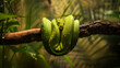 © DanOch - Green snake hanging on a branch
