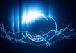 © k_yu - 3d illustration combining blue water splash and blue light circle in science concept