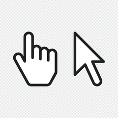 Fototapete - Arrow cursor and mouse hand symbol. Old, retro style. Cursor icons set isolated on transparent background. Vector illustration EPS 10.