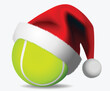 Tennis ball and Santa Claus hat - Merry christmas Card - vector design illustration on white Background