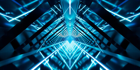 Wall Mural - Dark tunnel with glowing light illuminated, 3d rendering.