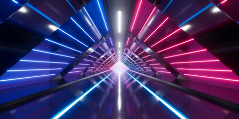 Sticker - Dark tunnel with glowing light illuminated, 3d rendering.