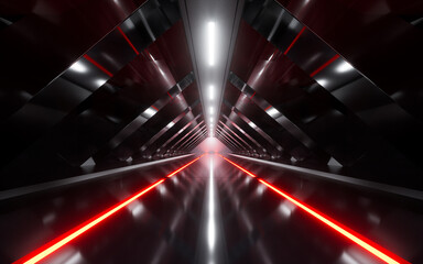 Poster - Dark tunnel with glowing light illuminated, 3d rendering.