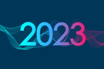 Fototapete - Modern futuristic technology template for Merry Christmas and Happy New Year 2023 with connected lines and dots. Plexus geometric effect. Global network connection, illustration.