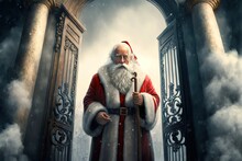 Photo Of Smartly Dressed Gentleman Santa Claus, At The Gates Of Heaven