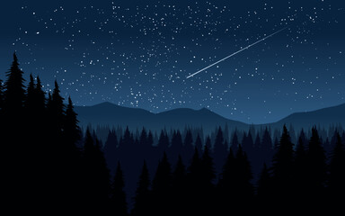 night landscape with mountains and stars
