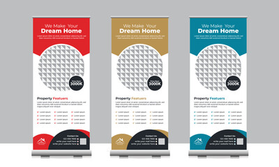 Wall Mural - Real estate business roll-up banner design vector file with free logo