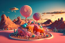 Sweet Candy Land. Cartoon Game Background. 3d Vector Illustration.