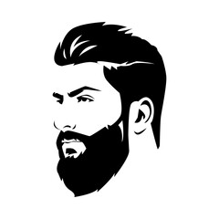 Wall Mural - portrait of handsome man silhouette with mohawk hairstyle, beard. cool. vector graphic. isolated on white background
