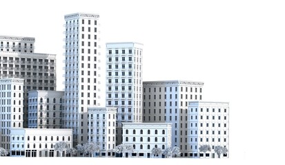 Wall Mural - City buildings, 3D rendering illustration