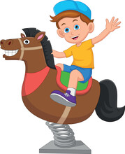  Happy Boy Riding A Rocking Horse