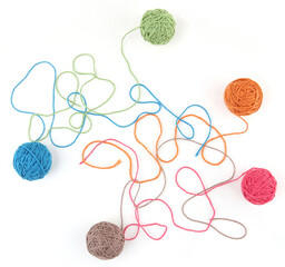 Wall Mural - colorful cotton thread balls isolated on white background. set of five color (orange, pink, grey, gr