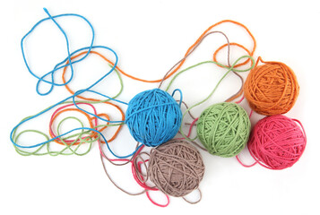 Wall Mural - colorful cotton thread balls isolated on white background. set of five color (orange, pink, grey, gr