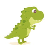 Fototapeta Dinusie - Cute baby dinosaur, green funny dino, prehistoric adorable animal and fantasy monster