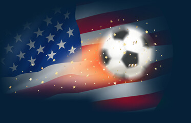 Poster - Flying soccer ball with flag of USA. 3d vector illustration