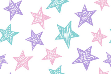 Wall Mural - Scribble stars grunge vector seamless pattern. Cosmos background.