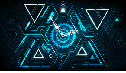Wall Mural - abstract futuristic triangle technology background with clock concept and time machine, can rotate c