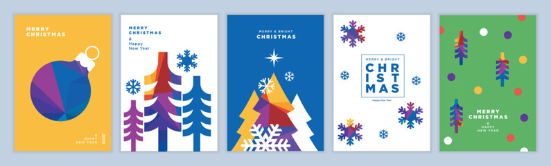 Wall Mural - Christmas and New Year greeting cards set. Modern vector illustration concepts for greeting card, website and mobile website banner, party invitation card, posters, social media banners.