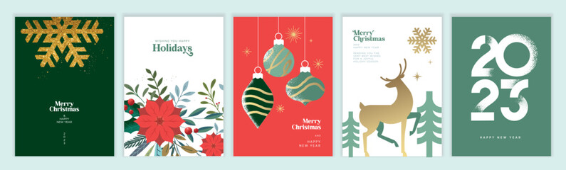 Wall Mural - 2023 Merry Christmas and Happy New Year greeting cards set. Vector illustration concepts for background, greeting card, party invitation card, website banner, social media banner, marketing material.