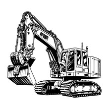Excavator Drawing Isolated On White Background.