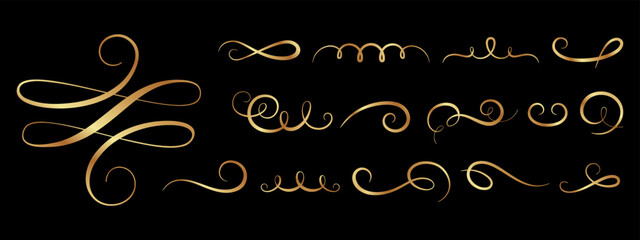 Wall Mural - royal golden vintage swashes. filigree hand drawn swirls, flourish luxury gold calligraphy design. i