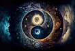 Majestic yin-yang in the universe, spirituality, synchronicity, esoteric, meditation, illustration, generative AI