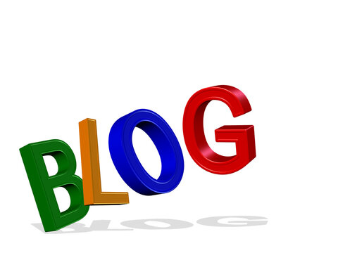 Blog, bunte Buchstaben vor weißem Hintergrund, 3D-Illustration