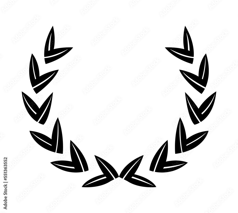 Vintage laurel wreath. Black silhouette circular sign depicting an ...