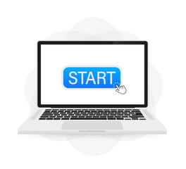 Poster - Start button on a laptop with a cursor. Vector illustration