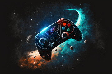 Wall Mural - illustration of game controller with universe background