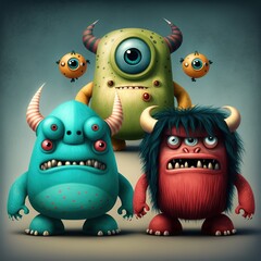 Wall Mural - Cute monster toy illustration generated with Artificial Intelligence