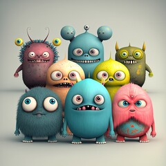 Wall Mural - Cute monster toy illustration generated with Artificial Intelligence