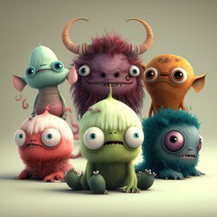 Wall Mural - Cute monster toy illustration generated with Artificial Intelligence