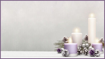 Background/wallpaper with beautiful purple and silver Christmas candles, digital art