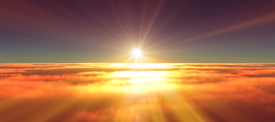 Wall Mural - above clouds fly sunset sun ray