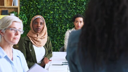 Aufkleber - Meeting, planning and collaboration with a business woman team in the boardroom for strategy discussion. Marketing, research and teamwork with a female employee group working together on a report