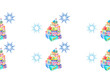 Snowflakes and gifts on a white background. Seamless pattern for textiles, wallpaper and Christmas holiday packaging.