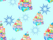 Snowflakes and gifts on a blue background. Seamless pattern for textiles, wallpaper and Christmas holiday packaging.
