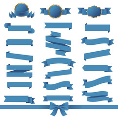 Wall Mural - Blue Ribbons Set With White Background