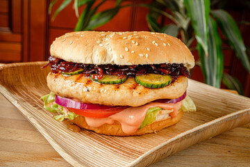 Poster - vegan burger with fresh vegetables