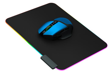 Fototapete - Modern gaming computer mouse on professional pad on white background