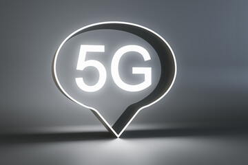 Aufkleber - Modern 5G bubble on gray background. Fast internet speed and technology concept. 3D Rendering.