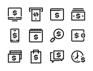 Wall Mural - Money, Online payment, Banking and Finance line vector icons. Business, Financial report and Accounting process editable stroke outline icon set.