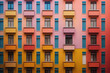 Colorful apartment building façade with balcony in Italian style