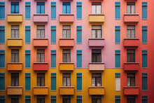 Colorful Apartment Building Façade With Balcony In Italian Style