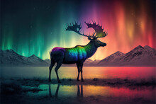 Deer In Northern Lights Christmas Reindeer
