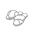 Home slippers line icon vector illustration. Hand drawn outline fluffy comfortable footwear for bedroom, pair of cute fuzzy shoes for feet of girls, household slippers with fur or hotel garment