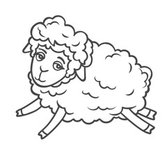 Wall Mural - Sheep jumping line icon vector illustration. Hand drawn outline funny baby lamb running with jumps to count before sleeping and relax at night, side view of single domestic adorable little sheep