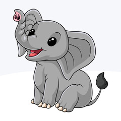 Sticker - Cartoon happy little elephant sitting